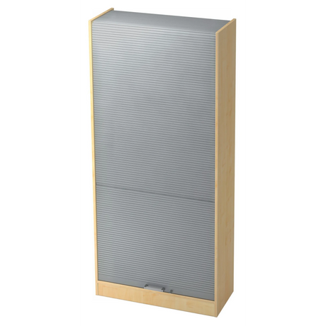 Aktenschrank SIGNA R 90 in Ahorn-Optik mit silberner Lamellentür und Chromgriff von hjh OFFICE PRO