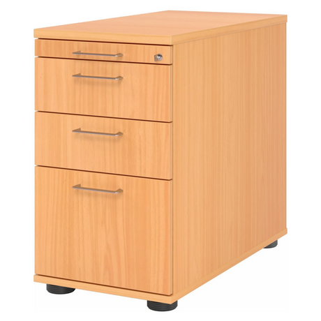 Standcontainer SIGNA SC40 in buchefarbener Holzoptik mit vier Schubladen und Bügelgriffen von hjh OFFICE PRO