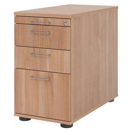 Standcontainer SIGNA SC40 in Nussbaum-Optik mit drei Schubladen und Metallbügelgriffen von hjh OFFICE PRO