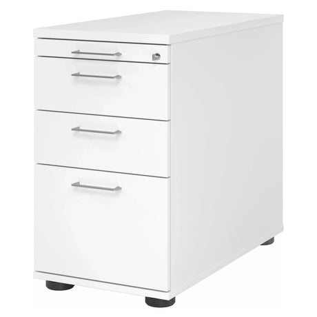 Weißer Standcontainer SIGNA SC40 aus Metall mit silbernen Bügelgriffen von hjh OFFICE PRO