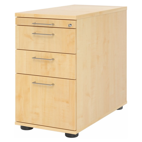 Standcontainer SIGNA SC40 in Ahorn-Optik mit drei Schubladen und silbernen Bügelgriffen von hjh OFFICE PRO