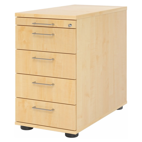 Standcontainer SIGNA SC50 in Ahorn-Optik mit vier Schubladen und silberfarbenen Bügelgriffen von hjh OFFICE PRO