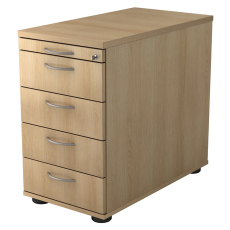 Standcontainer SIGNA SC50 in Eiche-Optik mit fünf Schubladen und Bogengriffen von hjh OFFICE PRO