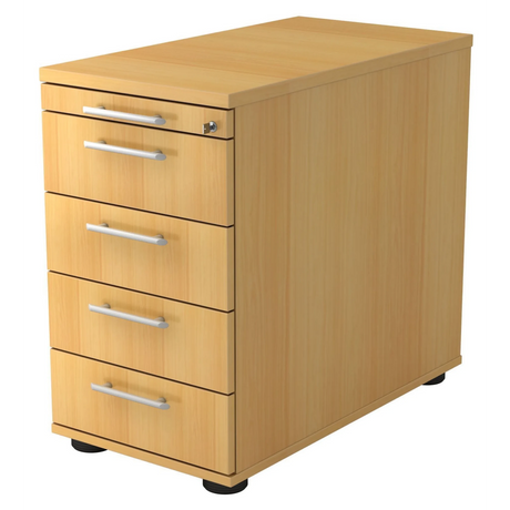 Standcontainer SIGNA SC50 in Buche-Optik mit fünf Schubladen und Relinggriffen von hjh OFFICE PRO