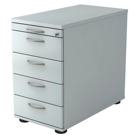Grauer Metall-Standcontainer SIGNA SC50 mit fünf Schubladen und Bogengriffen von hjh OFFICE PRO