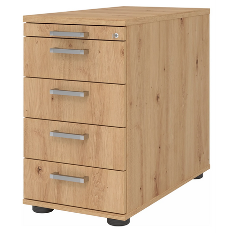 Standcontainer SIGNA SC50 in Asteiche-Optik mit vier Schubladen und Chromgriffen von hjh OFFICE PRO