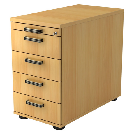Standcontainer SIGNA SC50 in buchenfarbenem Kunststoff mit vier Schubladen und Streifengriffen von hjh OFFICE PRO