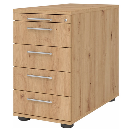 Standcontainer SIGNA SC50 in Asteiche-Optik mit vier Schubladen und silbernen Relinggriffen von hjh OFFICE PRO