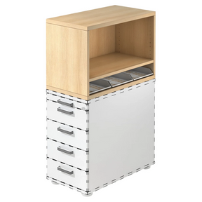 Standcontainer SIGNA SCA1 in Eiche-Optik mit weißem Korpus, fünf Schubladen und offenem Fach von hjh OFFICE PRO