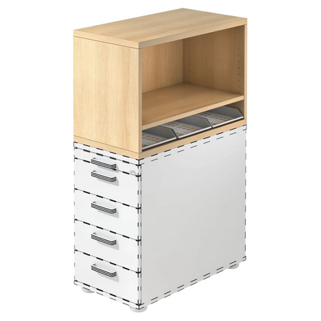 Standcontainer SIGNA SCA1 in Eiche-Optik mit weißem Korpus, fünf Schubladen und offenem Fach von hjh OFFICE PRO