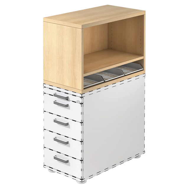 Standcontainer SIGNA SCA1 in Eiche-Optik mit weißem Korpus, fünf Schubladen und offenem Fach von hjh OFFICE PRO