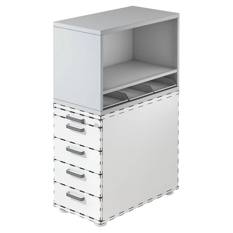 Grauer Standcontainer SIGNA SCA1 mit fünf Schubladen und einem offenen Fach von hjh OFFICE PRO