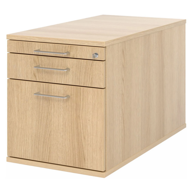 System Rollcontainer SIGNA TC20 in Eiche-Optik mit drei Schubladen und silbernen Bügelgriffen von hjh OFFICE PRO