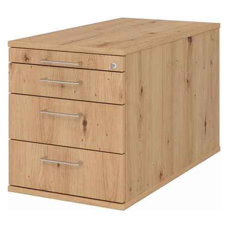 System Rollcontainer SIGNA TC30 in Asteiche mit vier Schubladen und silbernen Bügelgriffen von hjh OFFICE PRO