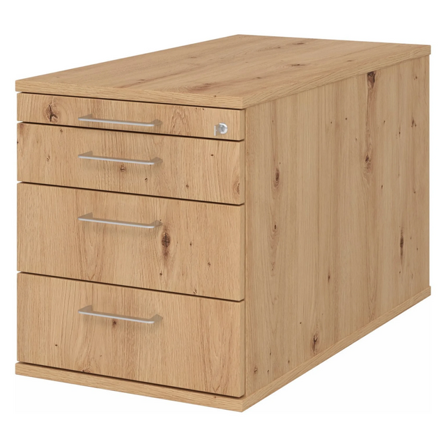 System Rollcontainer SIGNA TC30 in Asteiche mit vier Schubladen und silbernen Bügelgriffen von hjh OFFICE PRO