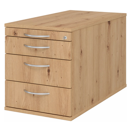 System Rollcontainer SIGNA TC30 in Asteiche-Optik mit vier Schubladen und silbernen Bogengriffen von hjh OFFICE PRO
