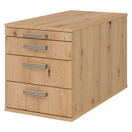 System Rollcontainer SIGNA TC30 in Asteiche-Optik mit vier Schubladen und Streifengriffen von hjh OFFICE PRO