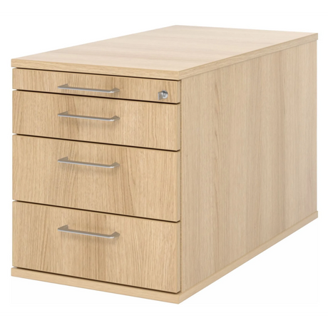 System Rollcontainer SIGNA TC30 in Eiche-Optik mit vier Schubladen und silbernen Bügelgriffen von hjh OFFICE PRO