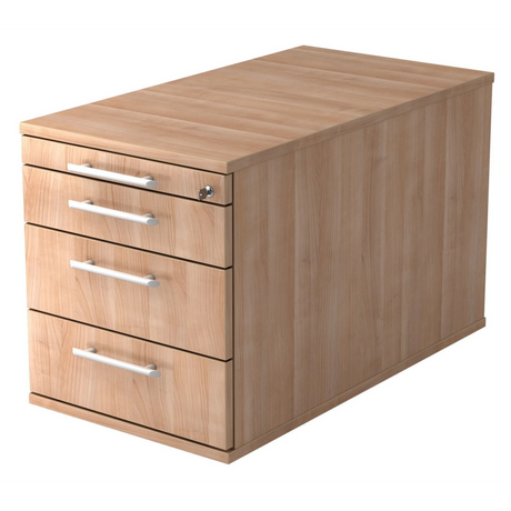 System Rollcontainer SIGNA TC30 in Holzoptik mit vier Schubladen und weißen Relinggriffen von hjh OFFICE PRO