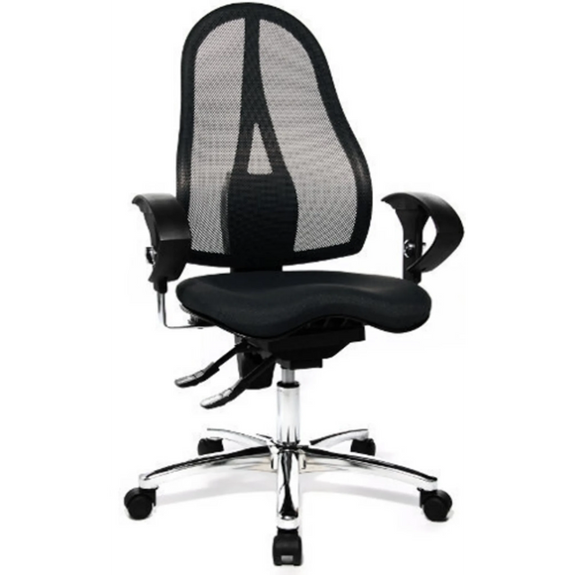 Profi-Bürostuhl SITNESS 15 U2 in Schwarz mit Netzrückenlehne und glänzendem Fußkreuz von Topstar
