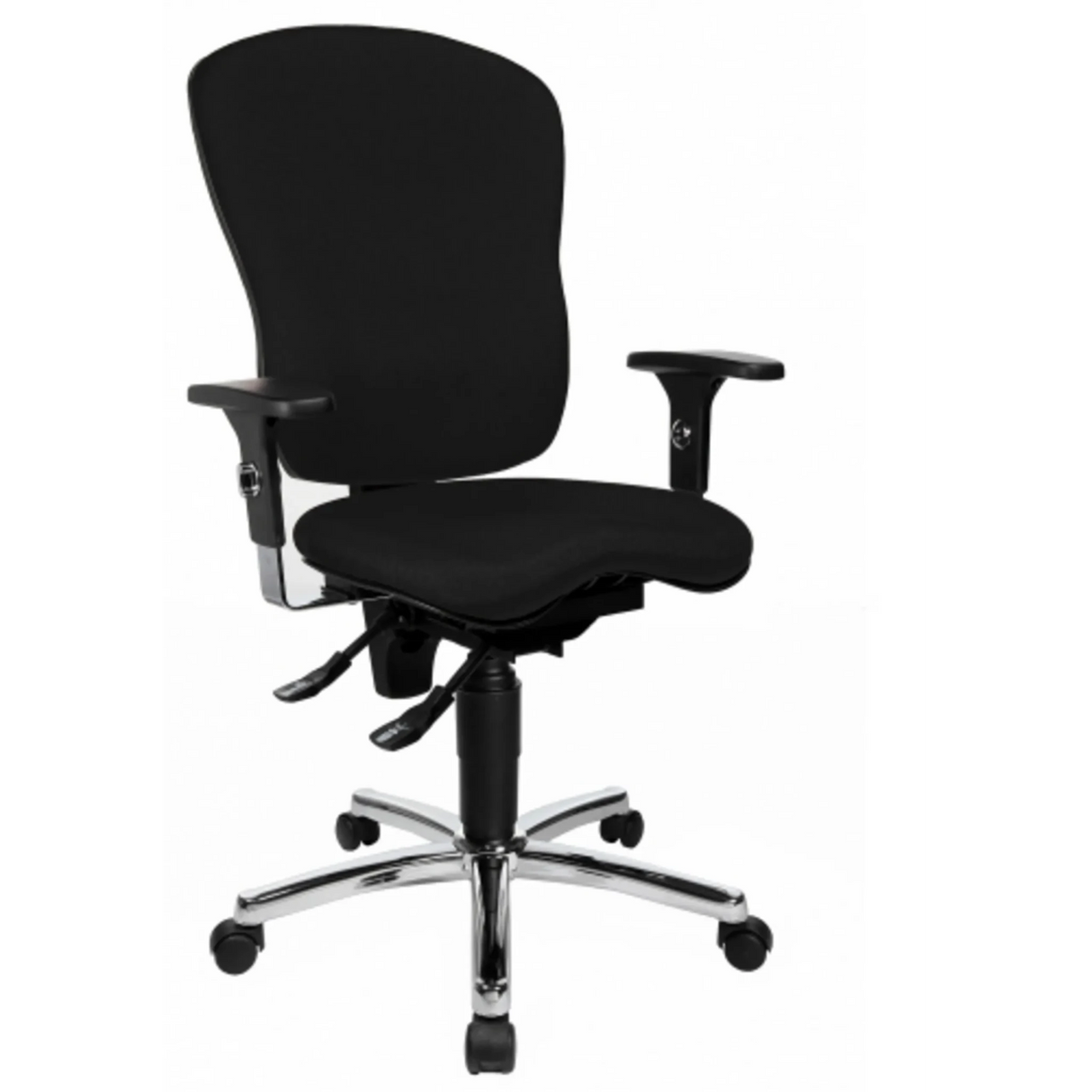 Profi-Bürostuhl SITNESS PRO AL.P4 mit schwarzem Bezug, Armlehnen und verchromtem Fußkreuz von Topstar