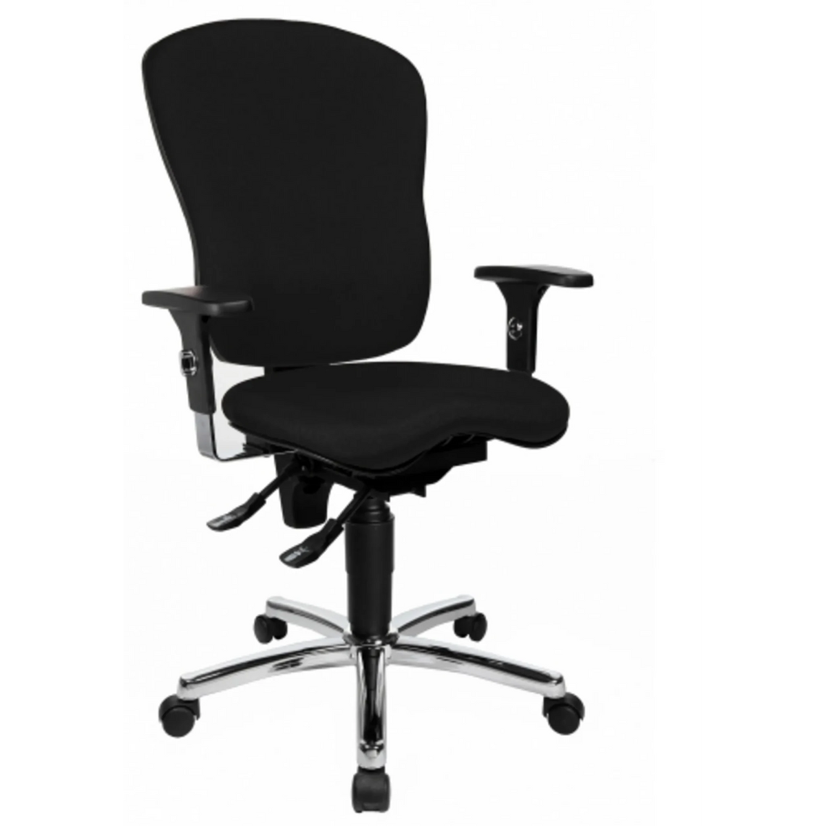 Profi-Bürostuhl SITNESS PRO AL.P4 mit schwarzem Bezug, Armlehnen und verchromtem Fußkreuz von Topstar