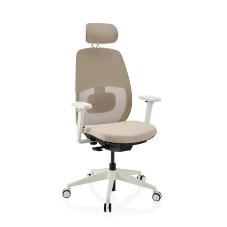 Profi-Bürostuhl Skandis Pro in Beige mit weißem Rahmen und Kopfstütze von hjh OFFICE