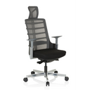 High-End-Bürostuhl SKARIF in Schwarz und Grau mit Netzrückenlehne und Kopfstütze von hjh OFFICE