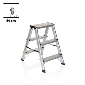 Aluminium-Klappleiter SOLID mit drei Stufen und einer Höhe von 59 cm von hjh OFFICE