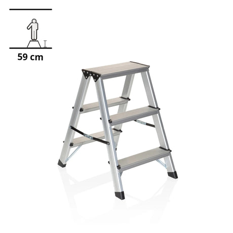 Aluminium-Klappleiter SOLID mit drei Stufen und einer Höhe von 59 cm von hjh OFFICE