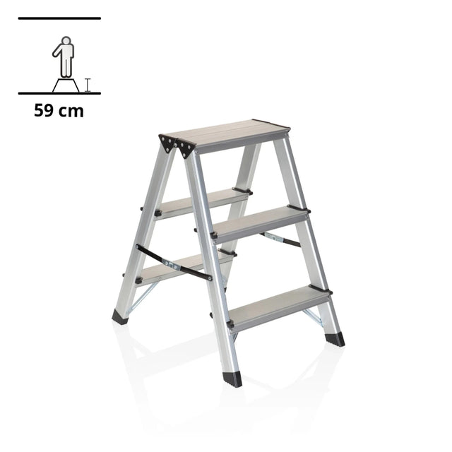 Aluminium-Klappleiter SOLID mit drei Stufen und einer Höhe von 59 cm von hjh OFFICE