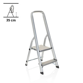 Aluminium-Klappleiter SOLID I mit zwei Stufen und integriertem Handgriff von hjh OFFICE