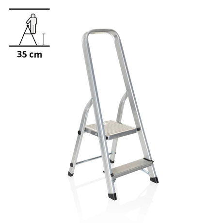 Aluminium-Klappleiter SOLID I mit zwei Stufen und integriertem Handgriff von hjh OFFICE