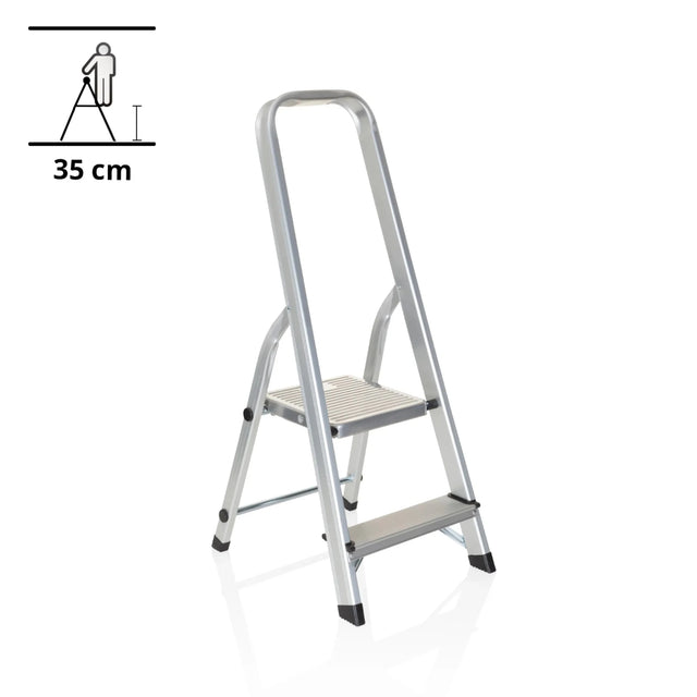 Aluminium-Klappleiter SOLID I mit zwei Stufen und integriertem Handgriff von hjh OFFICE