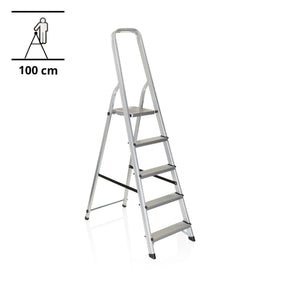 Aluminium-Klappleiter SOLID III mit fünf Stufen und Sicherheitsbügel von hjh OFFICE