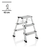 Aluminium-Klappleiter SOLID IV mit drei Stufen und schwarzen Standfüßen von hjh OFFICE