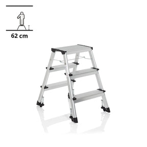 Aluminium-Klappleiter SOLID IV mit drei Stufen und schwarzen Standfüßen von hjh OFFICE