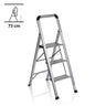 Klappleiter SOLID V aus silbernem Aluminium mit drei Stufen und Sicherheitsgriff von hjh OFFICE