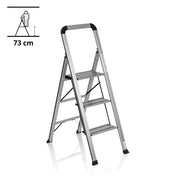Klappleiter SOLID V aus silbernem Aluminium mit drei Stufen und Sicherheitsgriff von hjh OFFICE