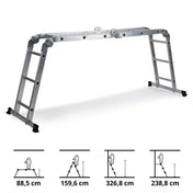 Aluminium-Klappleiter SOLID W3 mit zwölf Stufen in verschiedenen Stellpositionen von hjh OFFICE