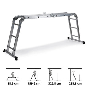 Aluminium-Klappleiter SOLID W3 mit zwölf Stufen in verschiedenen Stellpositionen von hjh OFFICE