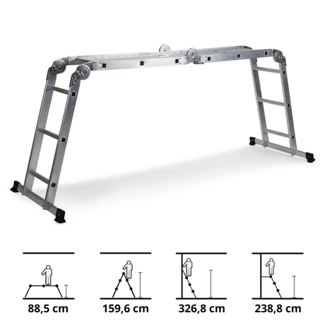 Aluminium-Klappleiter SOLID W3 mit zwölf Stufen in verschiedenen Stellpositionen von hjh OFFICE