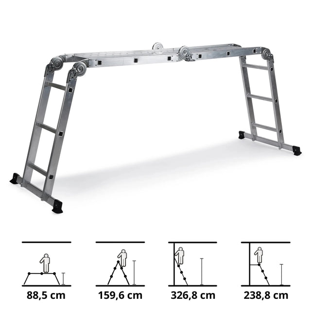 Aluminium-Klappleiter SOLID W3 mit zwölf Stufen in verschiedenen Stellpositionen von hjh OFFICE