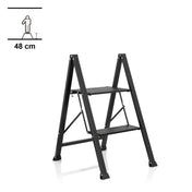 Schwarze Klappleiter SOLID W5 mit zwei Stufen und einer Höhe von 48 cm von hjh OFFICE