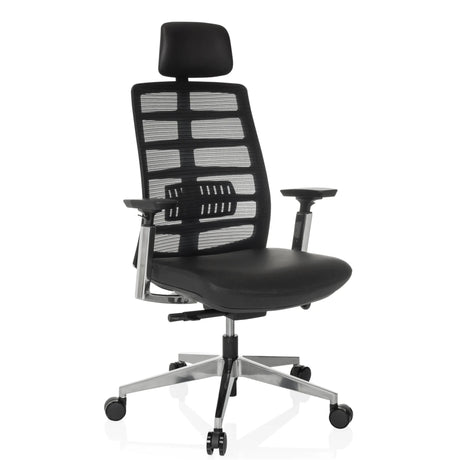 High-End-Bürostuhl SPINIO ELITE L mit schwarzem Netzbezug und Ledersitz von hjh OFFICE