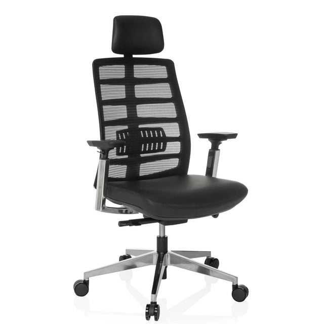 High-End-Bürostuhl SPINIO ELITE L mit schwarzem Netzbezug und Ledersitz von hjh OFFICE