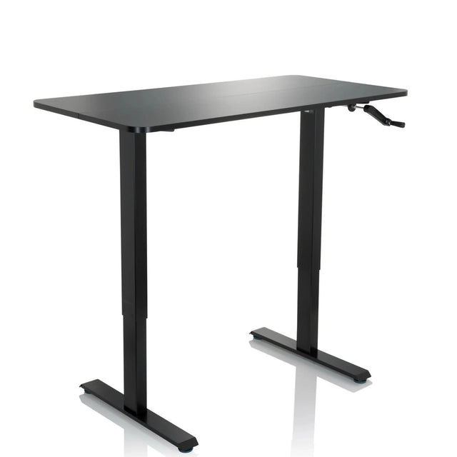 Schwarzer Stehschreibtisch STAND CR mit Kurbelmechanismus und T-Fuß-Gestell von hjh OFFICE