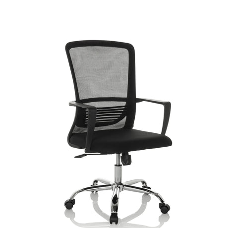 Homeoffice-Bürostuhl STAR-TEC S in Schwarz mit Netzrückenlehne und glänzendem Fußkreuz von hjh OFFICE