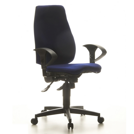 Profi-Bürostuhl SYDNEY PRO mit blauem Stoffbezug, Armlehnen und schwarzem Fußkreuz von Topstar