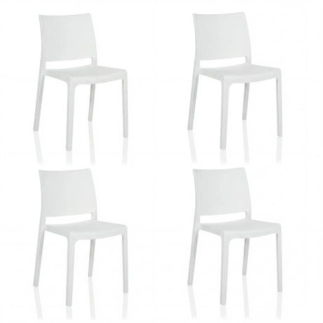 Vier weiße Outdoor-Stühle T37 V 4 mit schlichter Rückenlehne im Viererpack von hjh LIVING